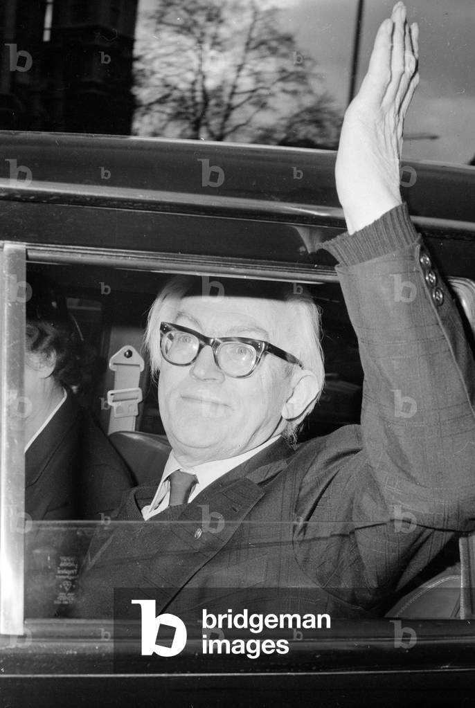 Michael Foot Left wing candidate in the Labour Party leadership election following the resignation of Harold Wilson, 30/03/1976 (b/w photo)