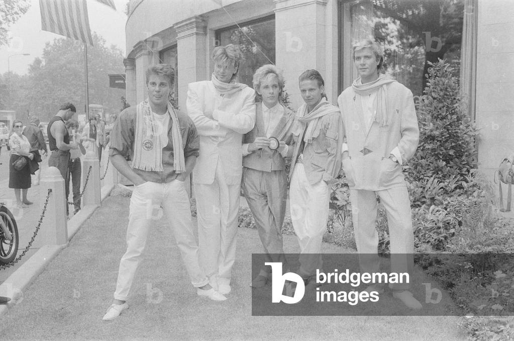 Duran Duran, music group, Photo-call Grosvenor House, London. 19th July 1983 (b/w photo)