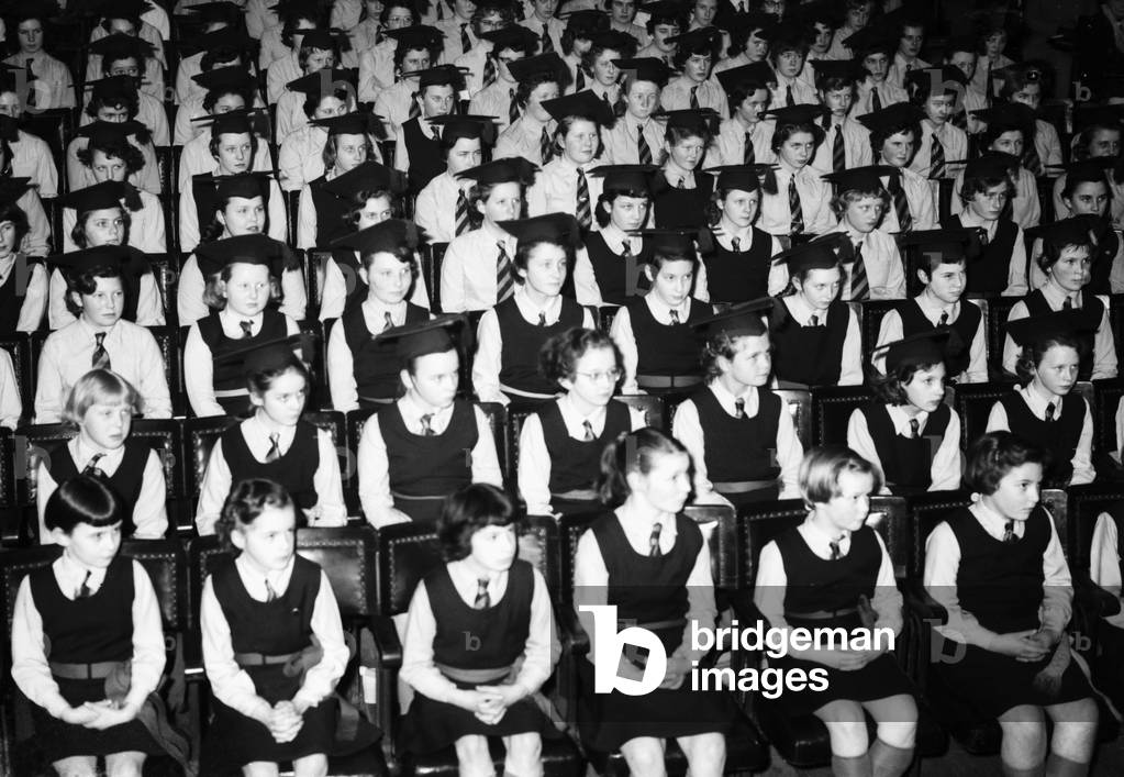 Graduation day possibly Barr's Hill Girls Grammar School at the end of the school year, c.1959 (b/w photo)