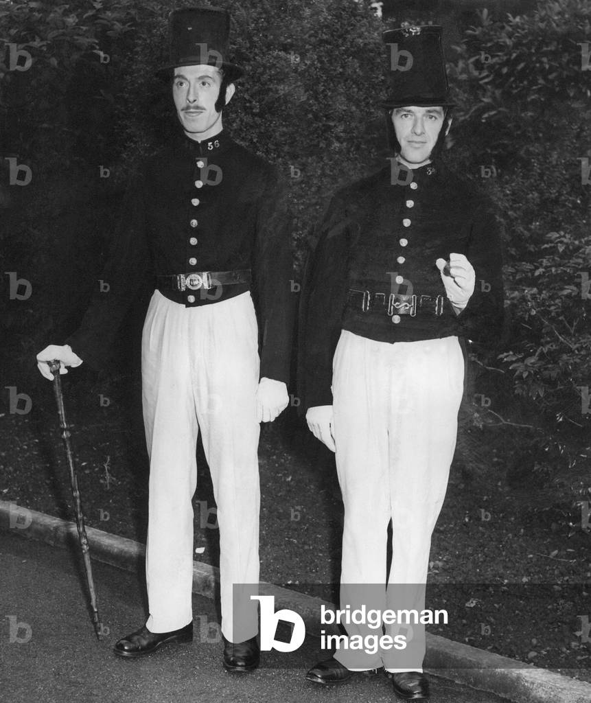 The clock goes back 100 years as Constables Albert Leech and Charles Waugh complete with sideboards, show the police uniforms of 1857 at yesterday's centenary celebrations at Morpeth. They were then known as 