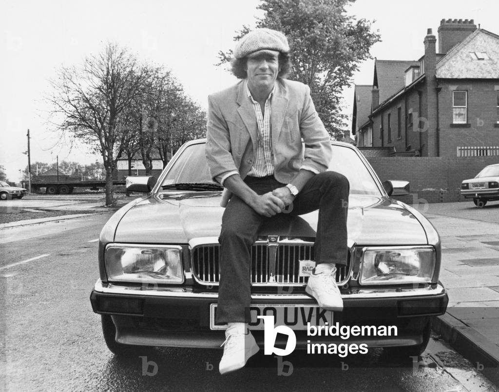 Brian Johnson lead singer of the rock group AC/DC, 27/10/1986 (b/w photo)