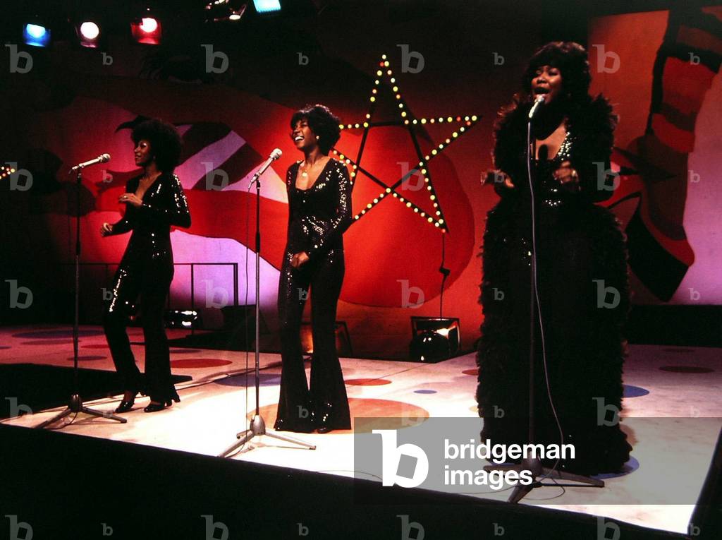 The Supremes - Pop Group seen here in rehearsals at the White City studios of Top of the Pops 1973 (photo)