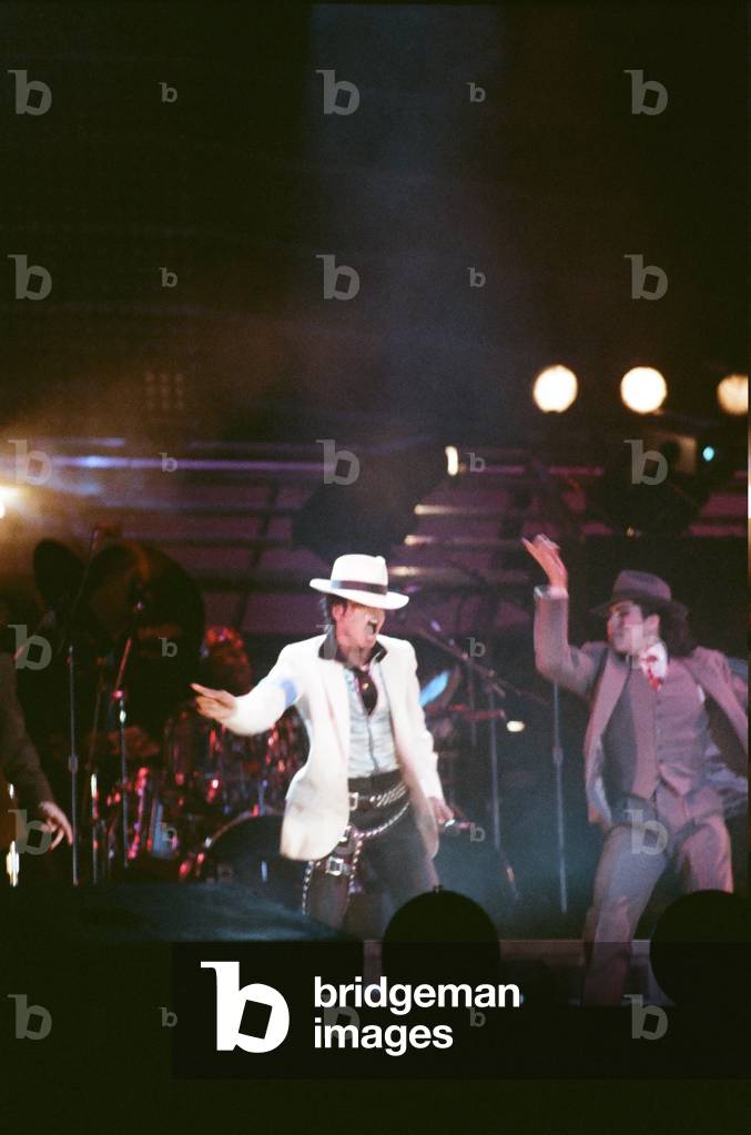 Michael Jackson seen here after performing on stage at Wembley during the Bad concert tour 14th July 1988 (photo)