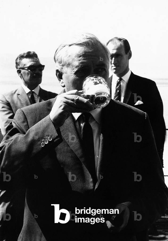 Harold Wilson taking a drink of Beer, 1968