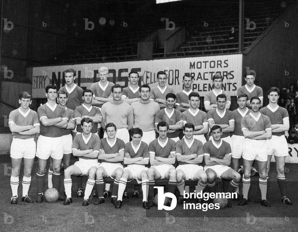 Abderdeen FC pose for a pre season group photograph 1962 -1963. They are back row left to right: Willie Allan, Ken Ronaldson, Bobby Cummings, Tommy Morrison, Billy Little, Ian Burns and David Smith. Centre Row: Lewis Thom, Ernie Winchester, Jimmy Whyte, Doug Fraser, Willie Law, John Ogston, Ally Shewan, Jim Anderson, Jimmy Hogg, Dave Bennett, Alex Wilson and Doug Coutts. Front row: Tommy Donaldson, Ian Lister, Jimmy Noble, George Kinnell (captain), Charlie Cooke and Bobby Hume. August 1962 (photo)