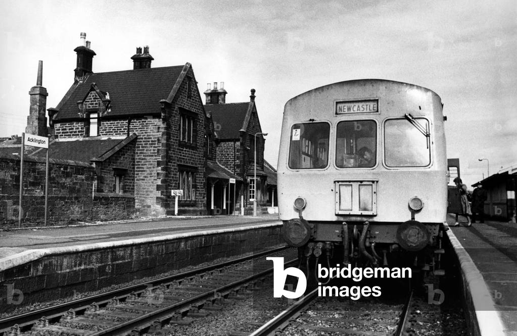 The train now standing at Acklington Station on 30th March 1976, may never stop there again for British Rail are considering closing the station together with Pegswood and Widdrington Station, 30th March 1976 (b/w photo)