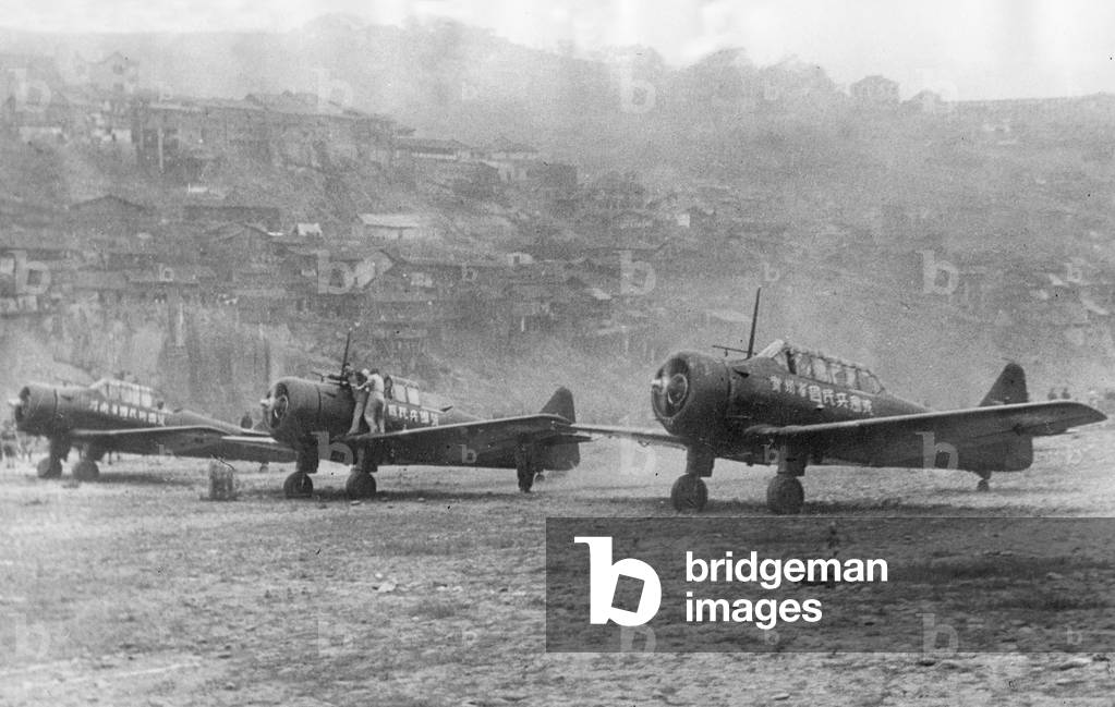 Planes of the Chinese Air Force, donated to the Chinese government by men of the Chinese militia as a response to the Dollar Airplane Fund Campaign during the Second World War, July 1943 (b/w photo)
