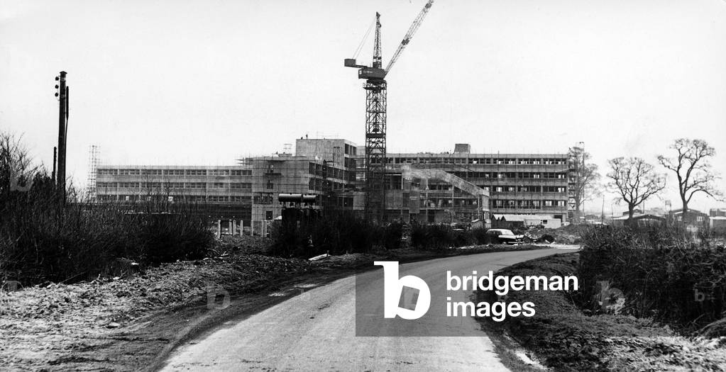 The changing face of the countryside near Gibbet Hill as new buildings for the University of Warwick rise from the fields. 15th February 1966 (b/w photo)