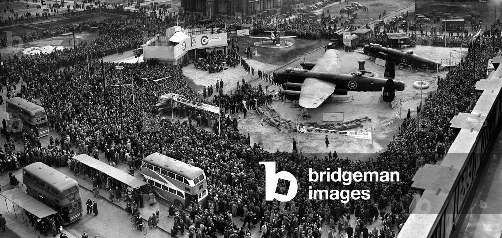 Wings for Victory display in Central Manchester during the Second World War. 23rd March 1943 (b/w photo)