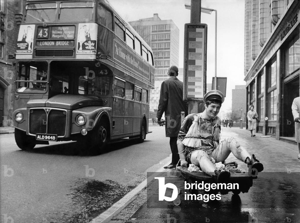 Rodney Keable 21 from Eltham, who underwent an initiation ceremony after finishing a 5 years apprenticeship with his printing firm, Tee Whiten and J. Mead Ltd., of City Road, near Finsbury Square, April 1968