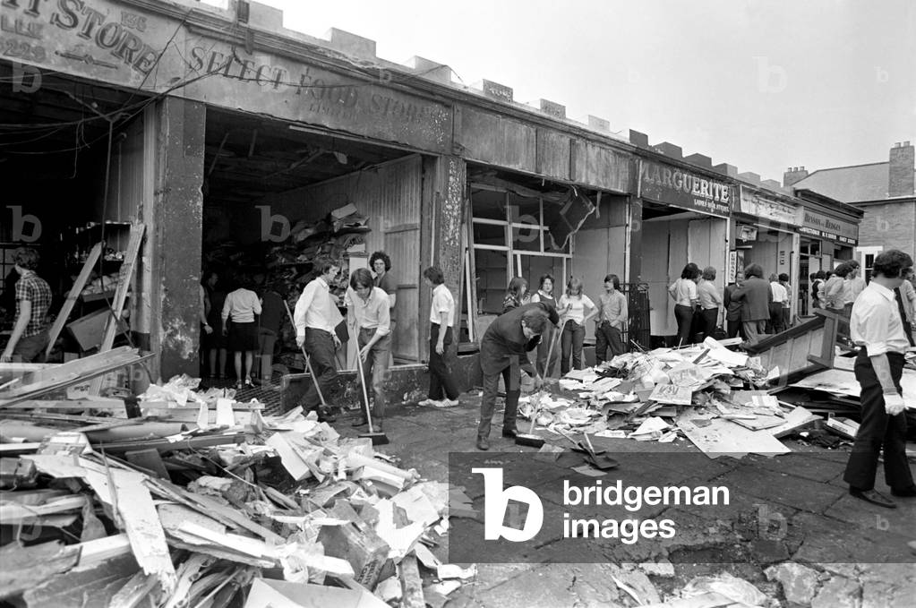 Northern Ireland July 1972. General scenes of devastation following a series of bomb blasts in Belfast city centre. July 1972 72-7554-003