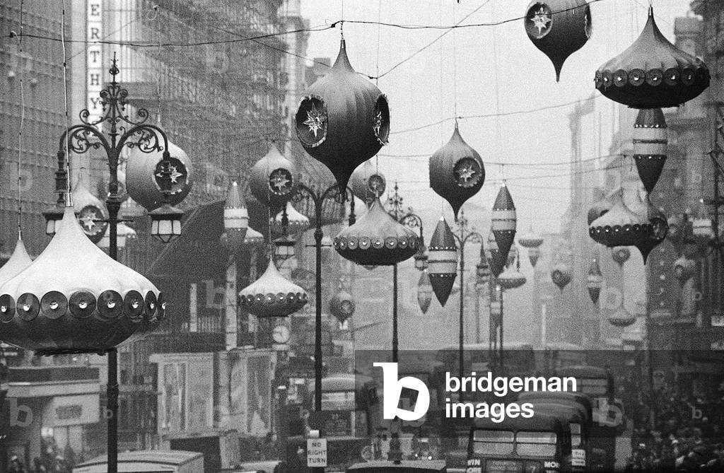 Christmas lights and decorations in Regent Street, London 1961
