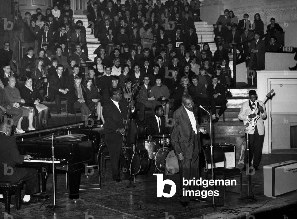 Sonny Boy Williamson singing during the American Folk Blues Festival at the Birmingham Town Hall.
23rd October, 1965