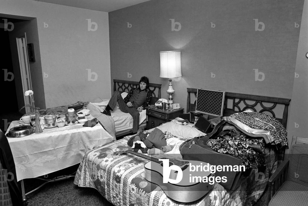 Ian McLagan of The Small Faces, Tour of America, pictured in his hotel room, April 1975