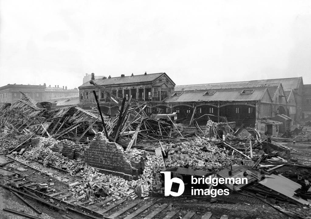 Curzon Street station in Birmingham undergoes some demolition work. January 1966 (b/w photo)