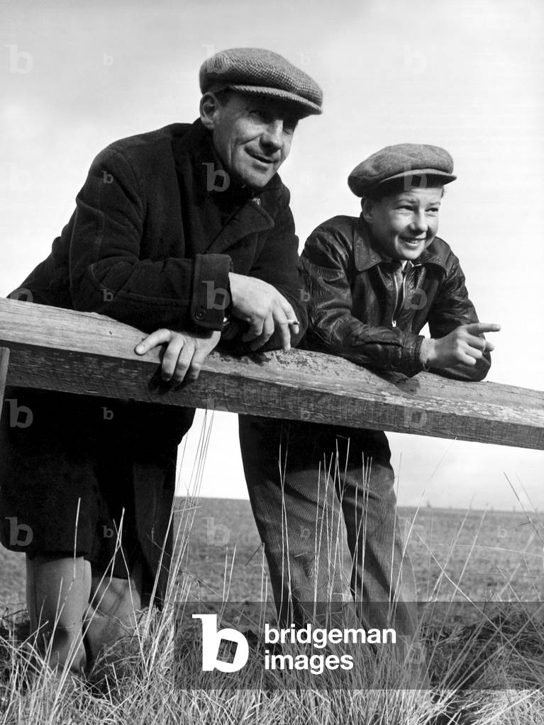 Boy Jockey Lester Piggott at Lambourn Berkshire with his father Keith Piggott. Circa 1951