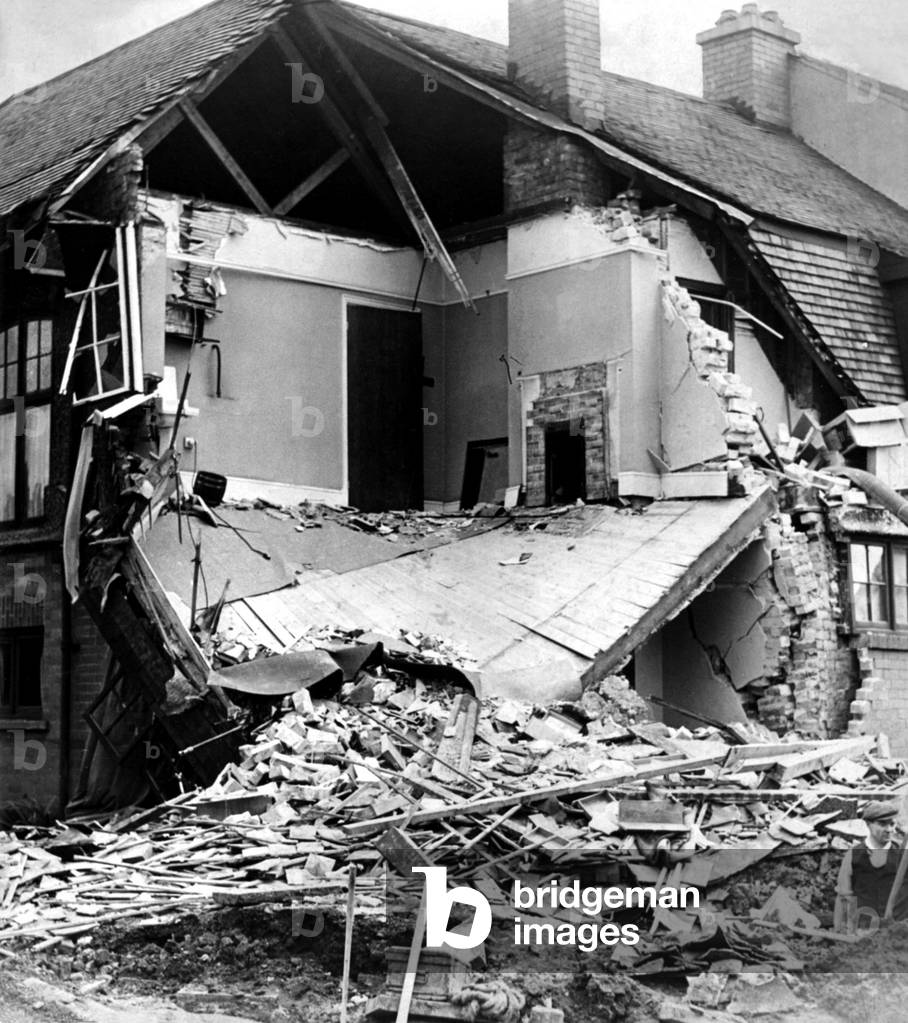 The ruins after a German air raid on a North East of England town. c.1942 (b/w photo)