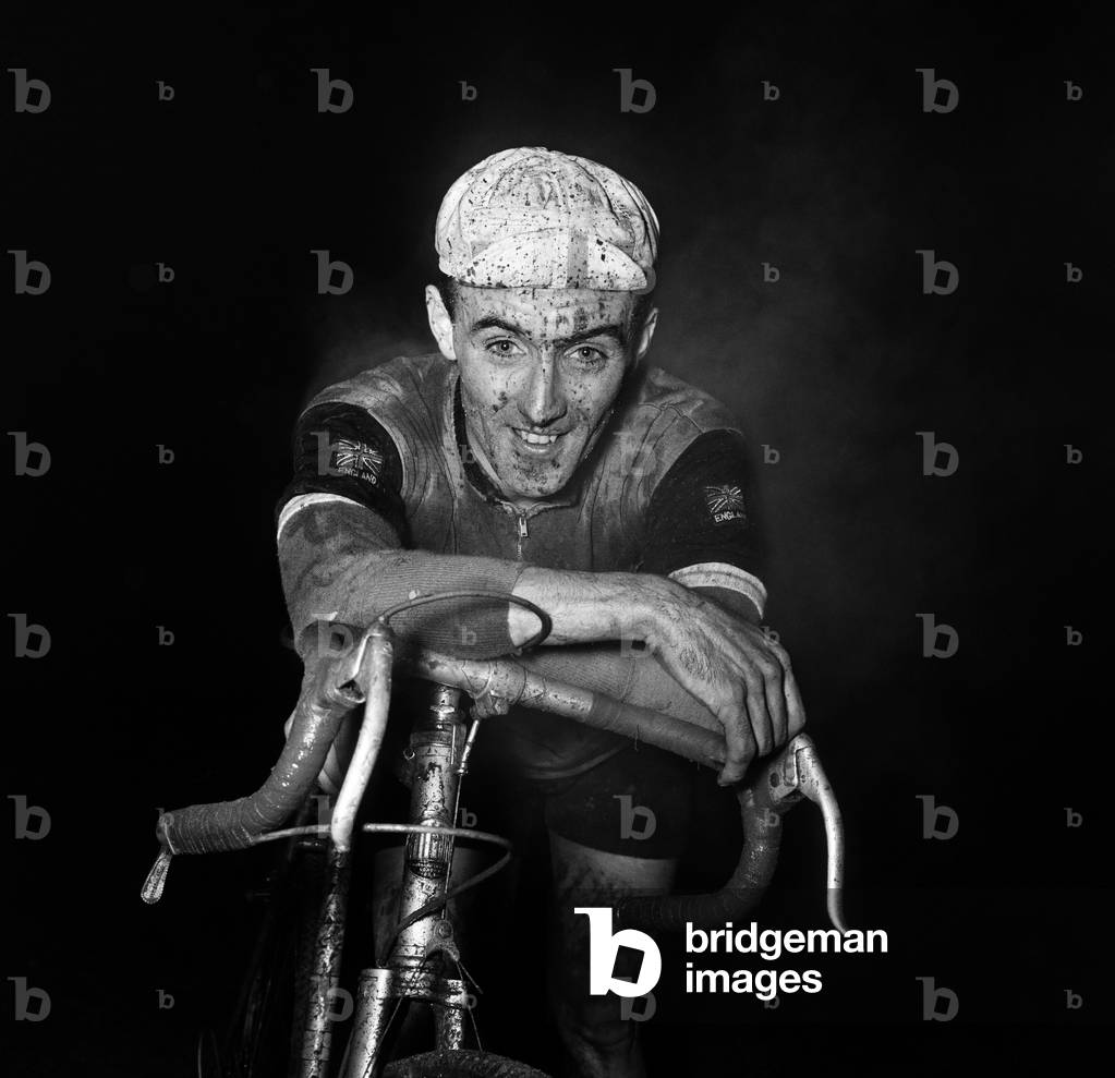 Cycling Cross Country Championship winner Paddy Hoban pauses for breath after crossing the finishing line. Paddy Hoban was a member of the '34 Nomads Cycling Club, pictured here competing in a cyclo cross event. 18th December 1960 (b/w photo)