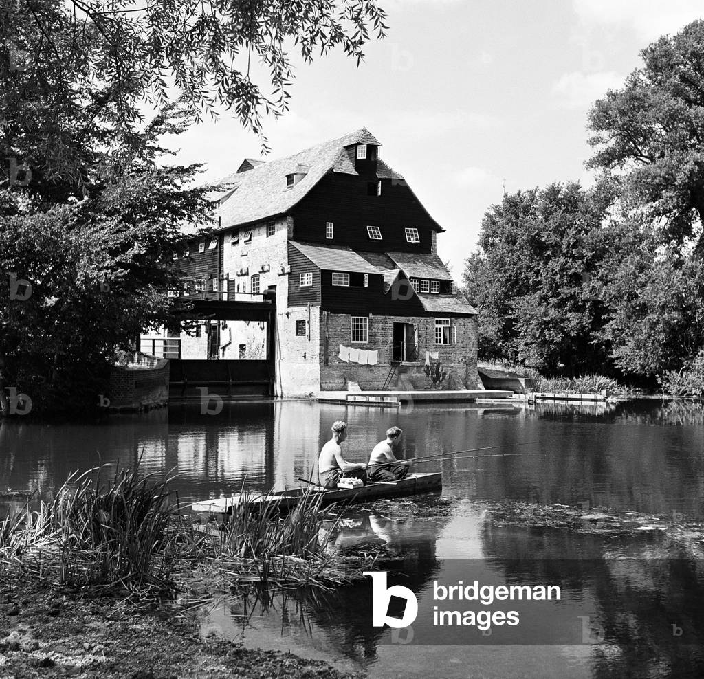 Houghton Mill on the River Great Ouse in Houghton, Cambridgeshire. 28th August 1952 (b/w photo)