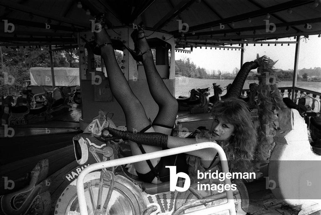 Actress Helen Mirren wearing a fishnet tights portraying character of fairground stripper
Juy 1975
