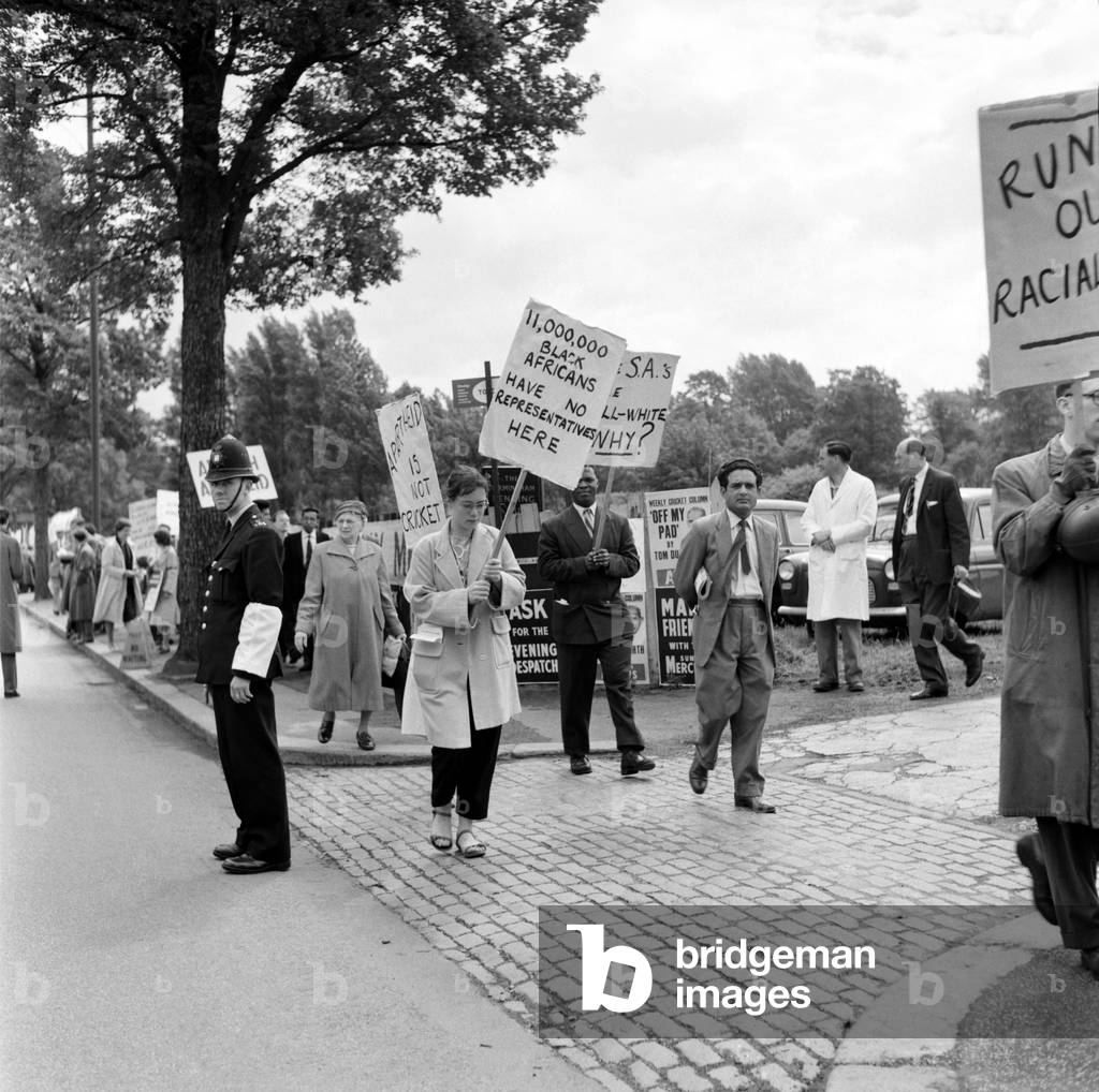 Demonstration at Test Match: Anti apartheid demonstrators outside the Test Match cricket ground Edgbaston. June 1960