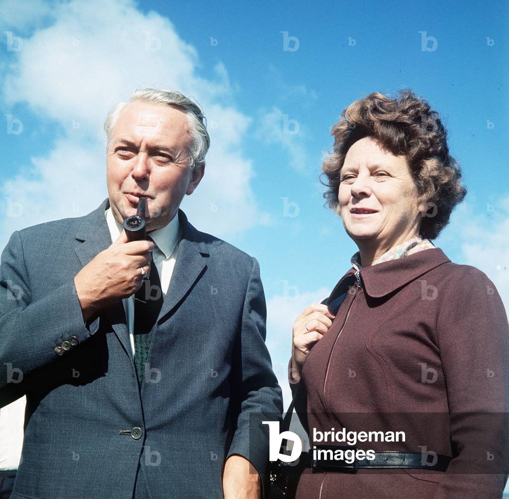 Harold Wilson, former Labour Prime Minister, and wife Mary, October 1974 (photo)