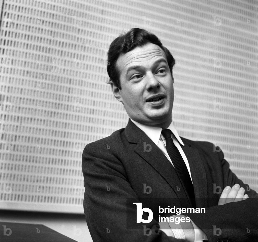 The Beatles' manager Brian Epstein at the EMI studio, 4th October 1964 (b/w photo)