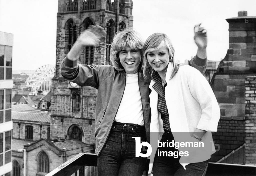 Members of Bucks Fizz - Cheryl Baker and Mike Nolan in Newcastle, 1981 (b/w photo)