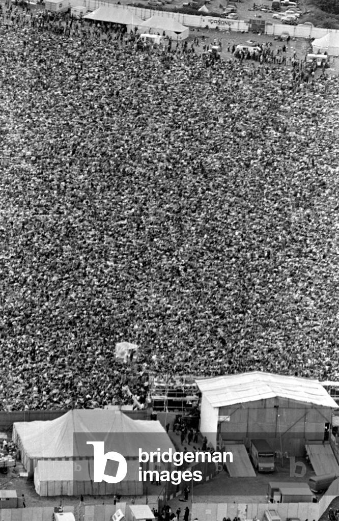 Aerial View of The Isle of Wight Pop Festival 30th August 1969 (b/w photo)