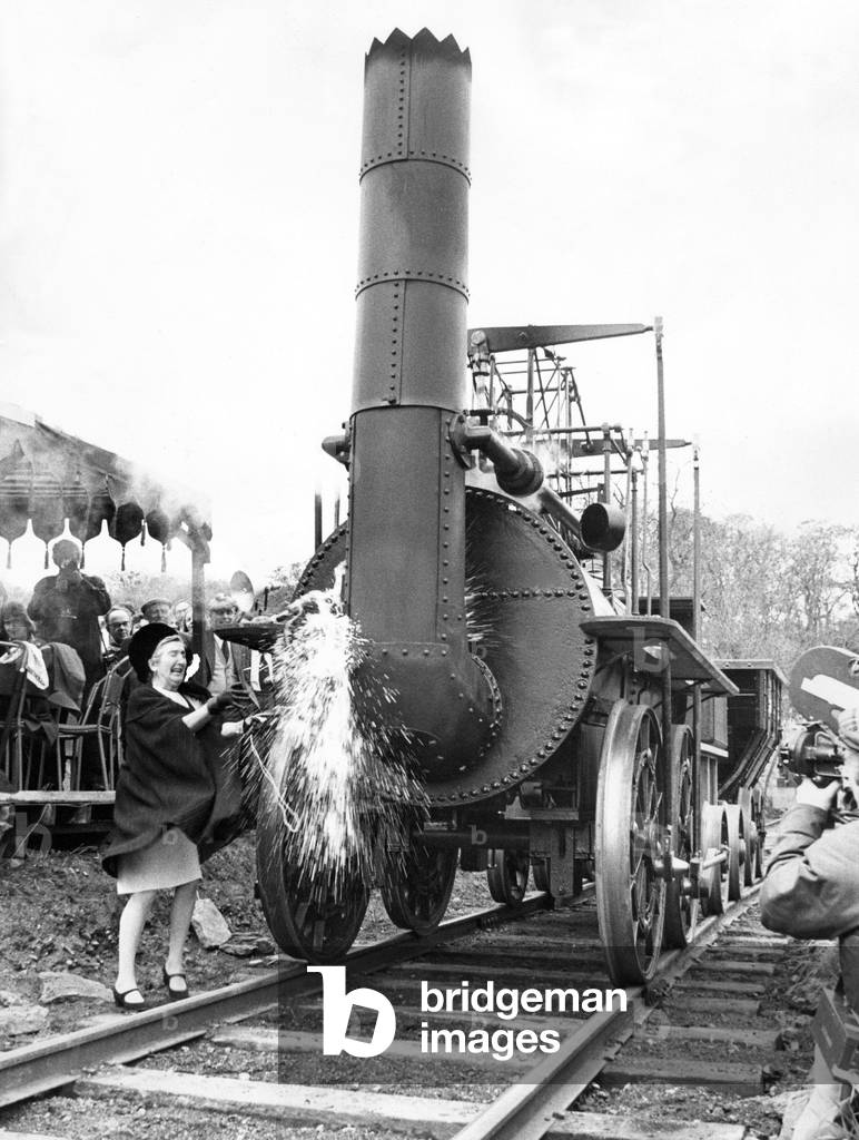 Peggy Satow took revenge on her husband's time consuming hobby. She had the satisfaction of smashing a bottle of champagne over the steam engine, Locomotion, at Beamish Museum that has been the love of her husband Mike for years