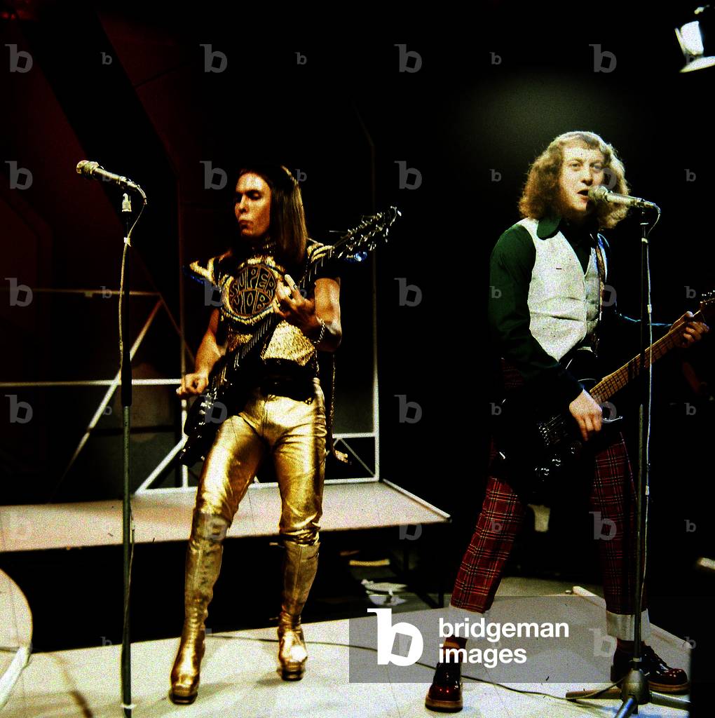 Slade - Pop Group seen here in rehearsals at the White City studios of Top of the Pops 1973 (b/w photo)