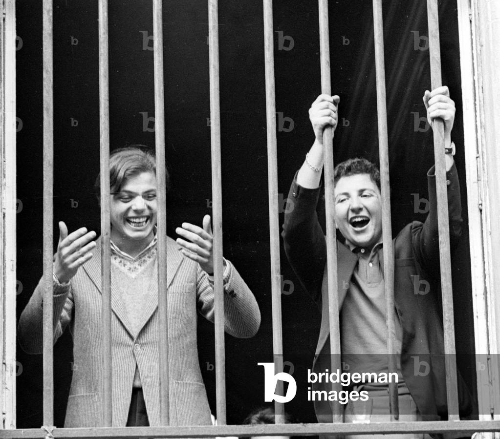 Students and workers march in demonstration in Paris prior to the June general election. June 1968 Our picture shows students during a sit in