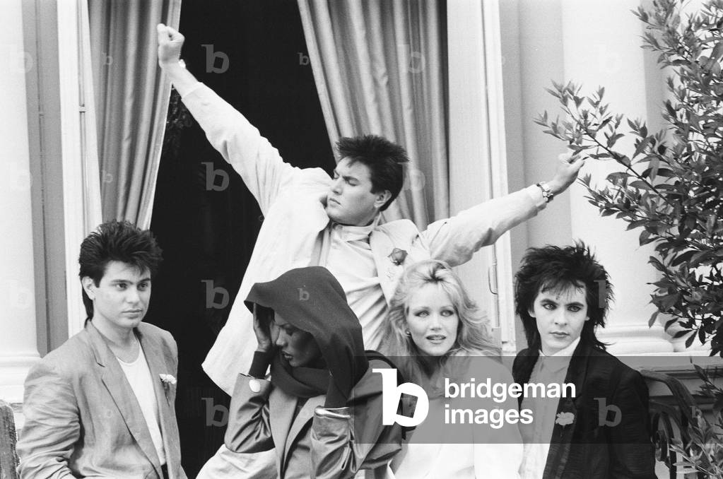 Photo-call, A View to a Kill, new James Bond film, starring actresses Grace Jones and Tanya Roberts, with theme tune by music group Duran Duran, 13th June 1985 (b/w photo)