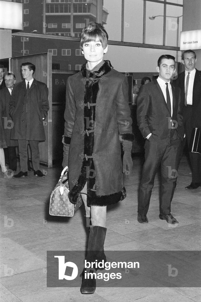 Film star Audrey Hepburn pictured at Heathrow Airport before leaving for her home in Switzerland. 5th November 1966.