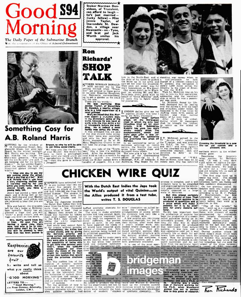 Good Morning Edition S94. The Daily Mirror produced a newspaper for the Royal Navy Submarine Service called Good Morning. 1944 (b/w photo)