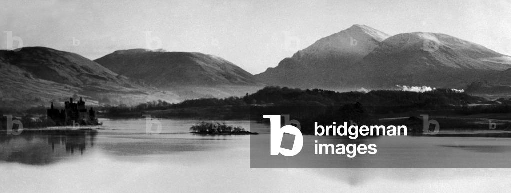 A view across Loch Awe to Kilchurn Castle in Argyll and Bute, Scotland. 16th January 1954