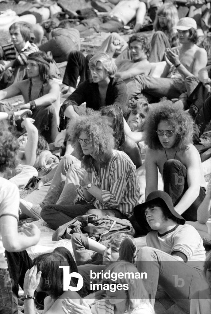 Music fans at The Tenth National Jazz and Blues Festival. Plumpton Race Track, Streat ,East Sussex.
6th-9th Aug 1970