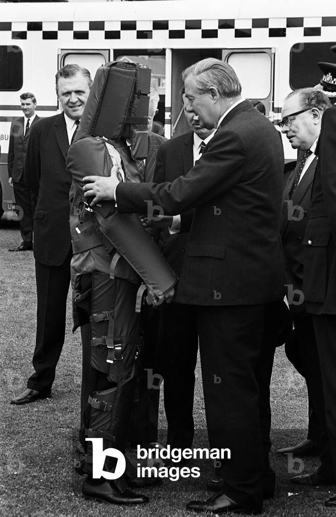 James Callaghan, June 1969 talks to officials and meets Cadet Stephen Martindale at the Lancashire Constabulary at Preston.