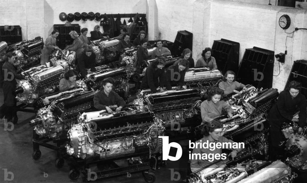 Rolls Royce Merlin engines being made at a factory in the Northwest of England.
