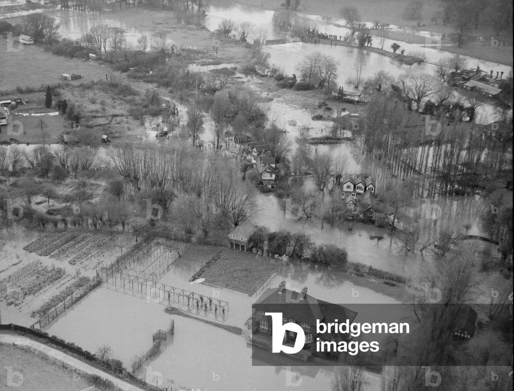 Thames Floods - Shiplake, Oxfordshire between Shiplake and Wargrave near Henley on Thames 20/11/1951 (b/w photo)