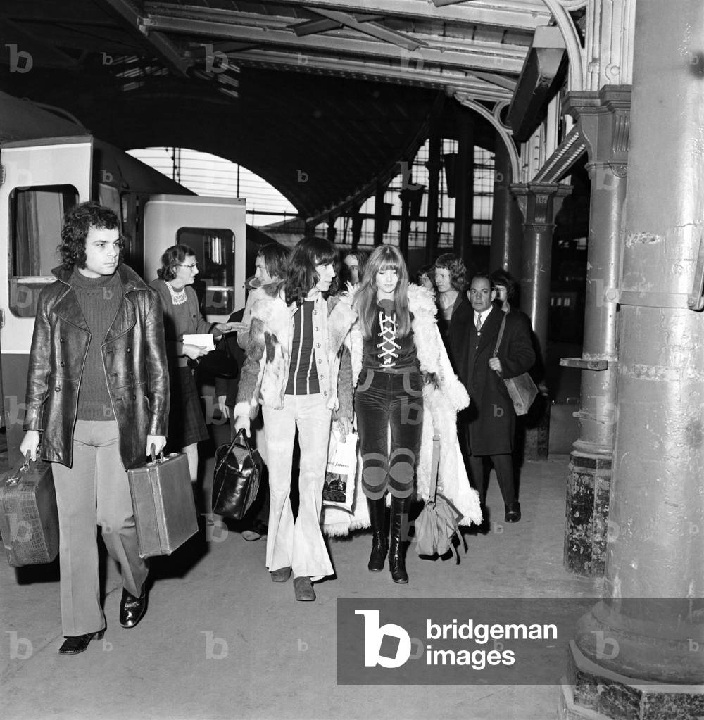 The Rolling Stones on stage of Newcastle City Hall on Thursday 4/3/1971 for the first concert of their Tour of England. March 1971 (b/w photo)