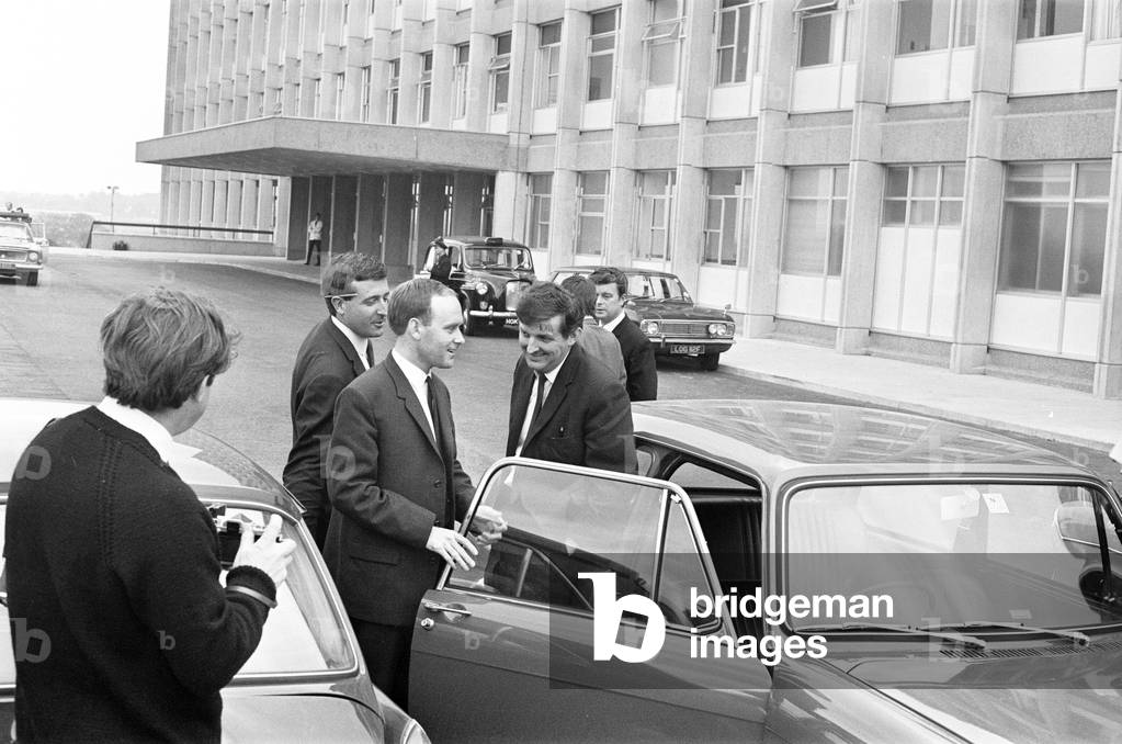 Proud father, Barry Thorns, at Birmingham Maternity Hospital, where It was reported earlier yesterday, 2nd October 1968, that Sheila Thorns from Birmingham underwent a Caesarean section early this morning during which six children - four boys and two girls - were delivered., 1968 (b/w photo)