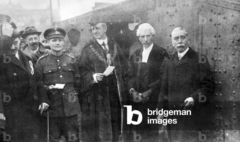 Arthur Hutt VC, 1889- 1954, English recipient of the Victoria Cross, the highest and most prestigious award for gallantry in the face of the enemy that can be awarded to British and Commonwealth forces. He was the first person born in Coventry to be awarded the Victoria Cross. He was 28 years old, and a private in the 1/7th Battalion of The Royal Warwickshire Regiment, British Army during the First World War at the battle of Passchendaele when awarded the VC on 4th October 1917. Pictured, Corporal Arthur Hunt at Savings meeting, Circa 1920 (b/w photo)