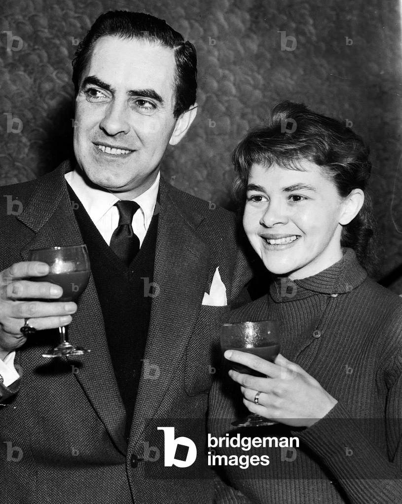 Tyrone Power actor with actress Dorothy Bromiley February 1956 (b/w photo)