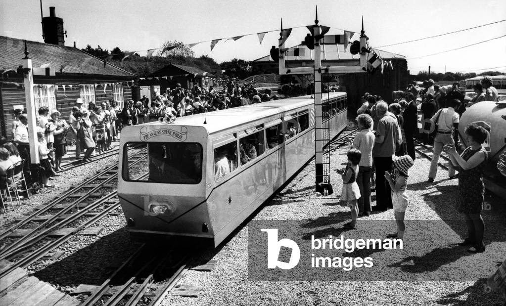 The Silver Jubilee train at the official opening of Cumbra's narrow gauge Ravenglass & Eskdale Railway on 29th May 1977