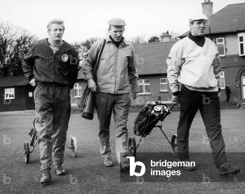 Manchester United players on the golf course at Fairhaven. l-r Denis Law, Patrick 