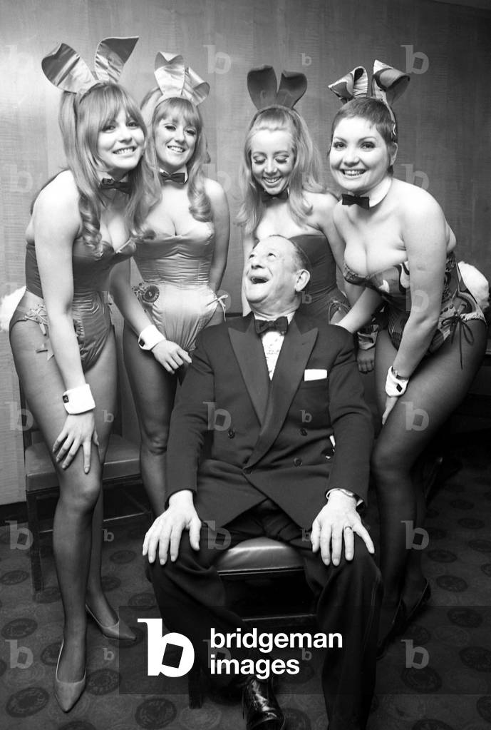 Alderman Harry Weston in attractive company during the annual charity ball of the Coventry Publicity Association at the Hotel Leofric 1st March 1969 (b/w photo)