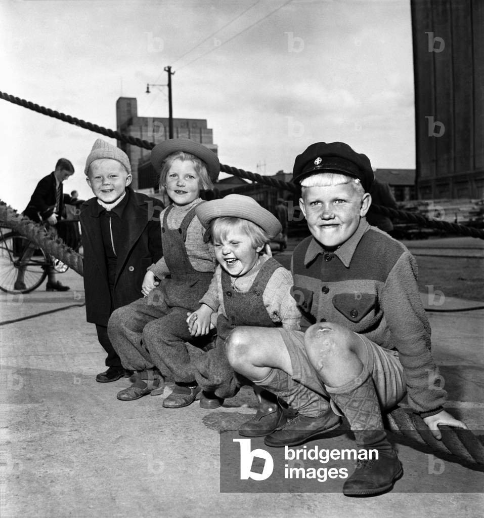 Estonian refugees arrive at Cork Harbour, Ireland after crossing the North Sea in the Victory ex-landing craft October 1949 O20372-003