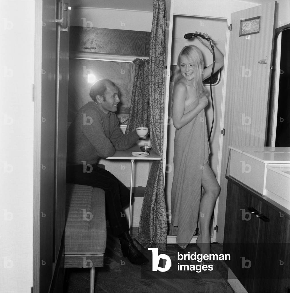 Model Jill Sadler of IIford, tried out the shower at a preview today in a West End hotel. November 1969