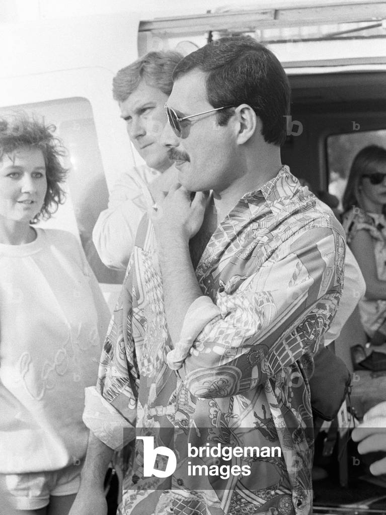 Rock group Queen in concert at Knebworth pop festival.
Lead singer Freddie Mercury arriving.
9th August 1986.